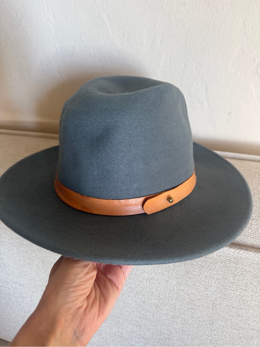 Lack Of Color Grey Felt Rancher Hat with Tan Leather Band 100% wool